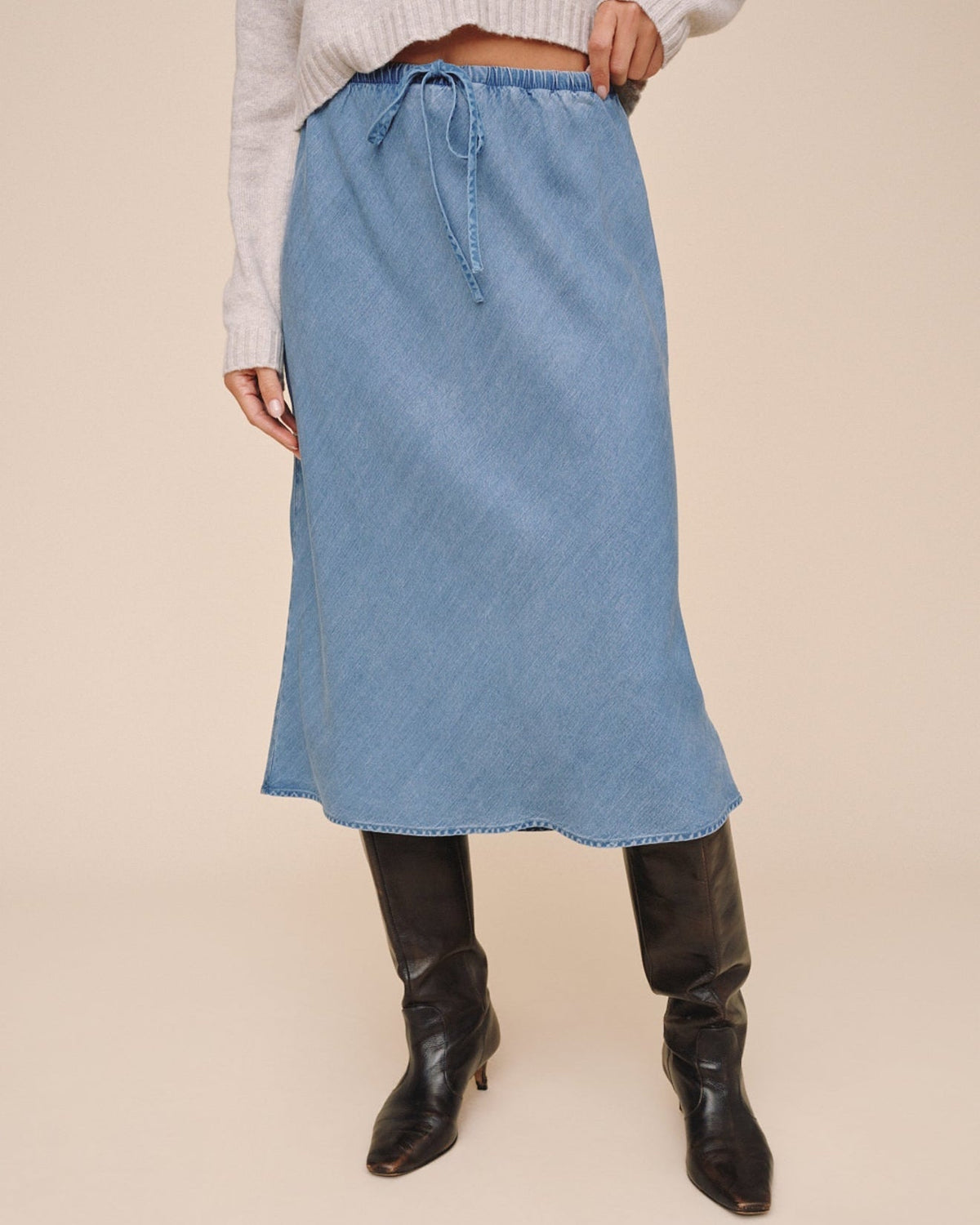 Bias Skirt With Tie - Indigo Harbor Wash