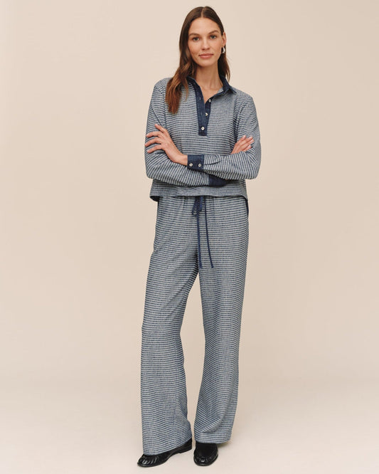 Contrast Wide Leg Pant - Heathered Indigo