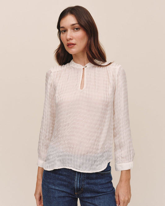 Long Sleeve Shirred Pullover - Ivory