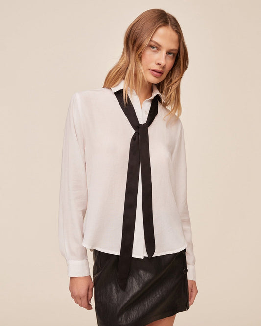 Long Sleeve Shirt With Neck Tie - White