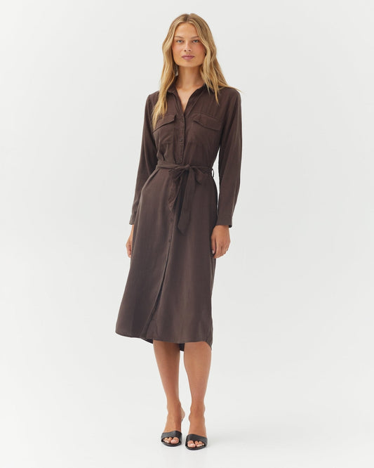 Patch Pocket Maxi Shirt Dress - Dark Chestnut