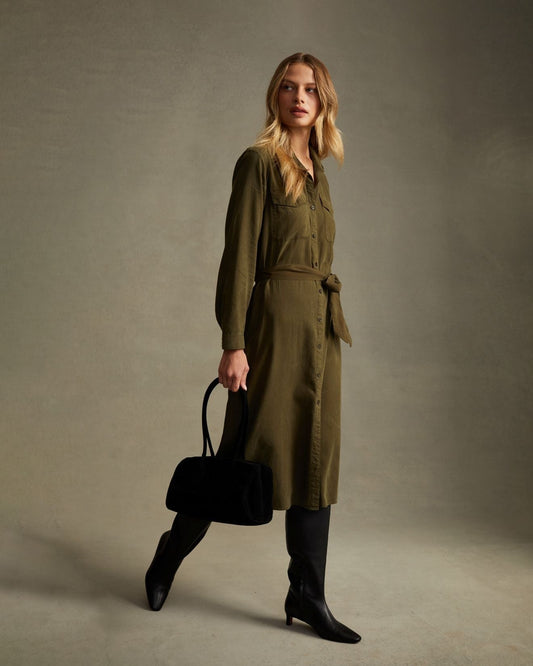 Patch Pocket Maxi Shirt Dress - Olive Night