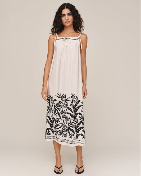 Tie Strap Maxi Dress - Botanic Border Print